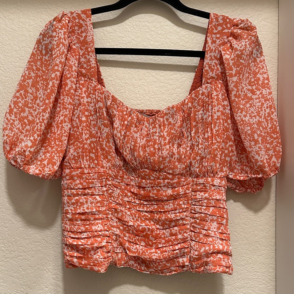 ABERCROMBIE & FITCH | Orange Ruched Puff Sleeve Sweetheart Top - Size L